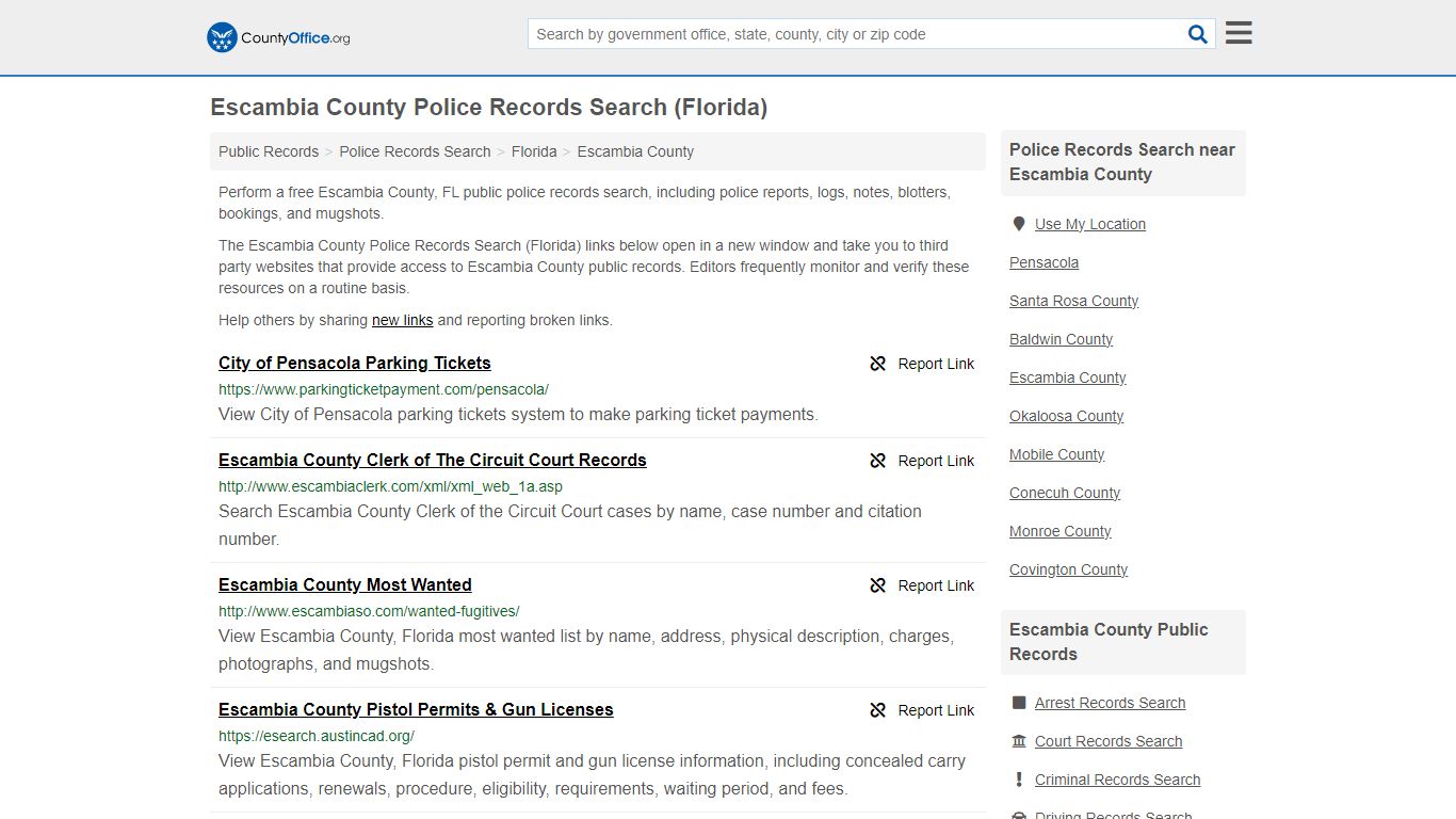 Escambia County Police Records Search (Florida) - County Office