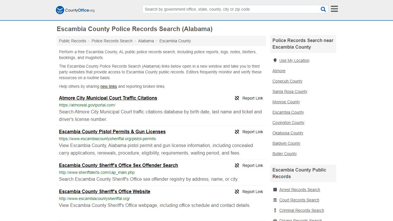 Escambia County Police Records Search (Alabama) - County Office